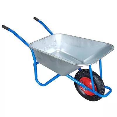 Wheelbarrow Metal Heavy Duty 100L Barrow Garden Builders Pneumatic Tyre S247 • £58.96