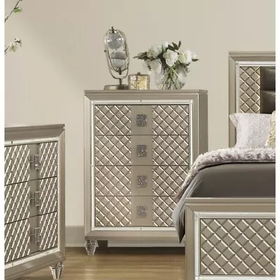 Glamorous Champagne Finish Chest Of 4 Drawers With Acrylic Feet • $786.99