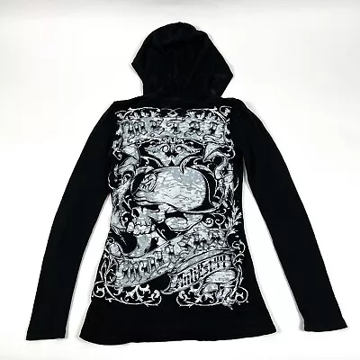 Metal Mulisha Women’s Hoodie Size Small Scoop Neck Stretch Sheer Skull Grunge • $39.99