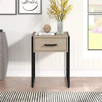 Mainstays Industrial Bedroom Nightstand 1 Drawer Beige Oak • $34