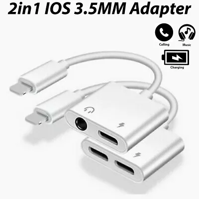 £2.99 • Buy 2in1 Adapter Splitter Dual Headphone Aux Audio & Charger For IPhone 13 12 11 X 8