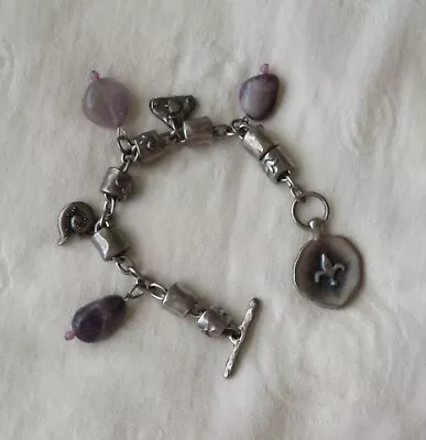 DANON Charm Bracelet Silver Tone Toggle Fastener - Sea Charms With Amethyst • £19