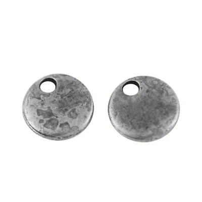 10 Metal Stamping Blanks Circle Charms Antiqued Silver Pendants 8mm • $2.95