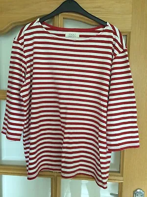 Seasalt Sailor Shirt Red & White Striped Organic Cotton Top Size 20 • £11
