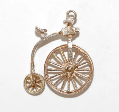Vintage Sterling Silver Moving Penny Farthing Bicycle Bracelet Charm   Nuvo 1.8g • $14.99