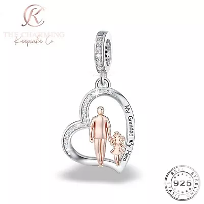 Grandad My Hero Charm Genuine 925 Sterling Silver  -  Memorial / Birthday Gift • £16.99