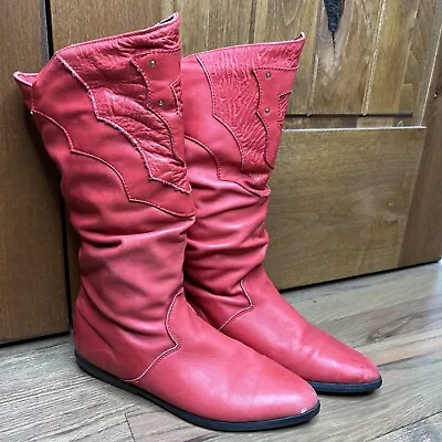 Vtg Carlos Santana Western Boots Red Leather Cowboy MCM Women’s 7 M • $29.99