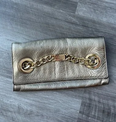 Michael Kors Gold Leather Chain Clutch Purse Bag 5x10 • $30.96