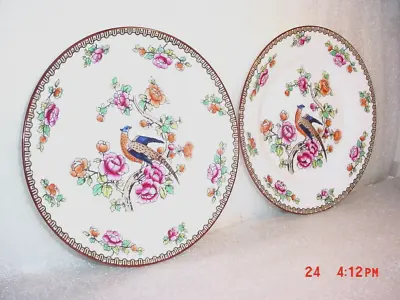 Antique Victoria Czechoslovakia 7.5 In Plates Exotic Pheasant Bird Flowers C1900 • $10