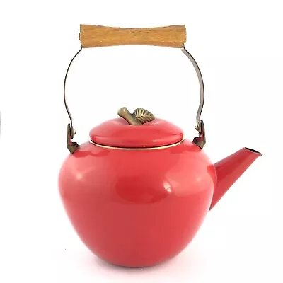 Kitchen Concepts Kettle Apple Shaped Brass Handle Bright Red Enamel  • $59.67