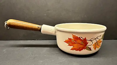 Vintage Descoware Enameled Cast Iron Maple Leaf Saucepan With Wood Handle 5.5  • $45