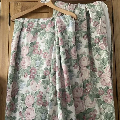 £33 • Buy Vintage Arthur Sanderson Pink/green Floral Cabbage Rose Curtains 52” L  X 66” W