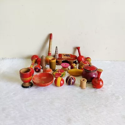 1920s Vintage Handmade Painted Lacquered Wooden Toys Set Old Decorative Toy61 • $335