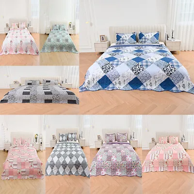 3 Piece Printed Patchwork Bedspread Quilted Bedspread Single Double King Size • £20.99