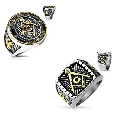 $11.95 • Buy Stainless Steel Masonic Ring - Men 2 Tone Freemason Mason Ring - Size 9 - 13