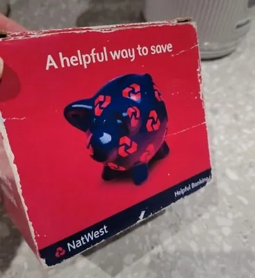 Collectable Natwest Bank Ceramic Money Box Piggy Bank Blue/Red With Stopper  • £2
