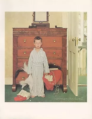 1977 VINTAGE  DISCOVERING SANTA  By NORMAN ROCKWELL MINI POSTER COLOR Lithograph • $6