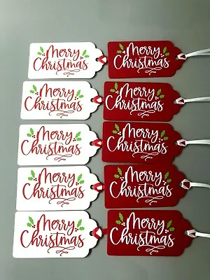 10x Christmas Gift Tags White & Red  Merry Christmas  Handmade Gift Present • £4.95