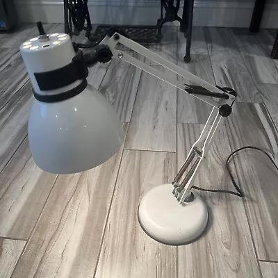 Vintage Luxo Style Articulating Lamp White Adjustable Swing Arm Table Desk Light • $34.99