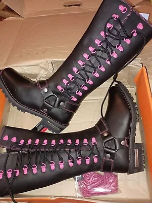 Milwaukee Leather Women's 7.5 14  Harness Boot Pink Accents Loops/Lace *MBL9367 • $99.99