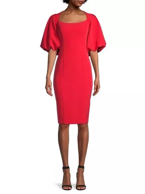 Aidan Mattox Exaggerate Puff Sleeve Cocktail Dress Red Knee Length Size 10 • $80