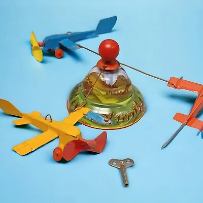 Vintage Tin Litho Wind Up  Plane Carousel W/key. Great Condition Germany   • $35