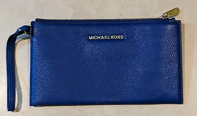 (New Without Tags) MICHAEL KORS Steel Blue Bedford Pebble Leather Zip Clutch • $19.97