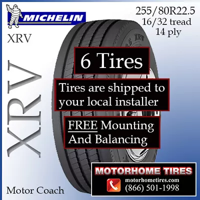 255/80R22.5 XRV Michelin  INCLUDES SHIPPING & INSTALLATION- Only 6 In Stock • $6225