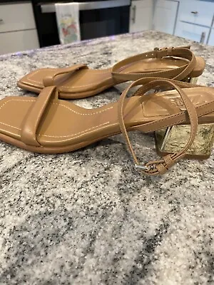 $45 • Buy Zara Leather Ankle Strap Sandals With Gold Heel Size Women’s 39/8.5 New