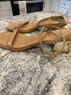 Zara Leather Ankle Strap Sandals With Gold Heel Size Women’s 39/8.5 New • $21.78