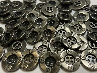 Industrial Rim European Metal Button Antique Silver Finish 15mm 18mm 5/8  4hole  • $14.99