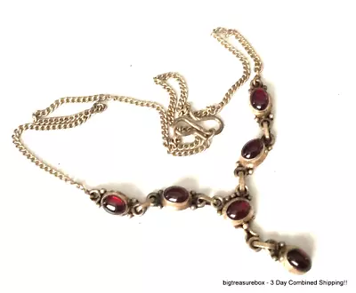 Vtg Necklace MARKED 925 STERLING SILVER Chain Pendant Garnet Jewelry Lot Y • $8