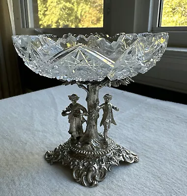 Antique Figural Hanau 800 Silver & Cut Crystal Compote Boy And Girl Around Tree • $345