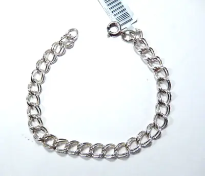 **VINTAGE** Sterling Silver Double Link Charm Bracelet - 6.75  • $24.99