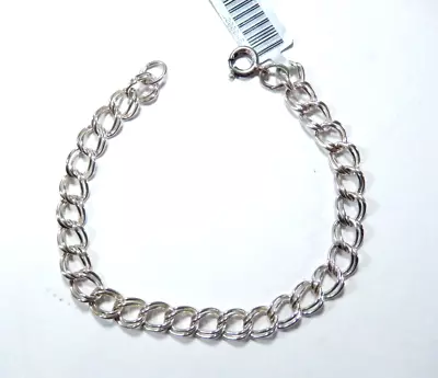 VINTAGE ~  Sterling Silver Double Link Charm Bracelet - 7  • $29.99