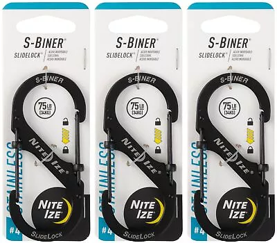 Nite Ize S-Biner SlideLock Stainless Steel Carabiner #4 - Black (3-Pack) • $16.37