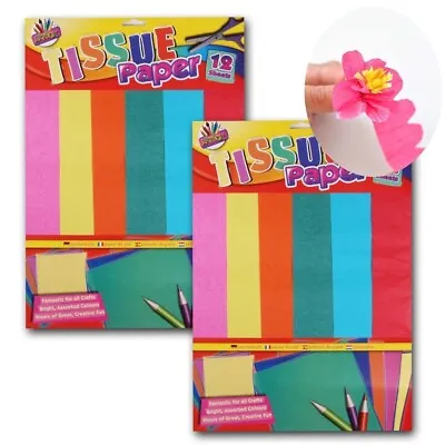 24x SHEET TISSUE PAPERS Bright Colours Kids Arts & Crafts Paper Scrapbooking Set • £5.71