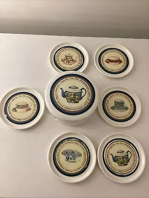Vintage CLOVERLEAF Melamine Coaster Set  Time For Tea  In Storage Dish • £12.95