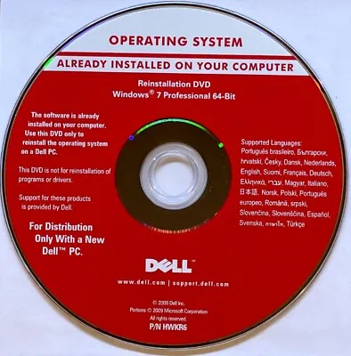 $25 • Buy Dell Windows 7 Professional Reinstallation DVD 64-bit Operating System 2009 RED