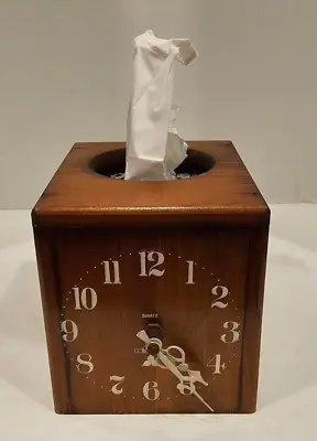 VINTAGE Colorflo Quartz Wooden Tissue Box Clock  Unique 20119-00 Rare & Unique • $44.11