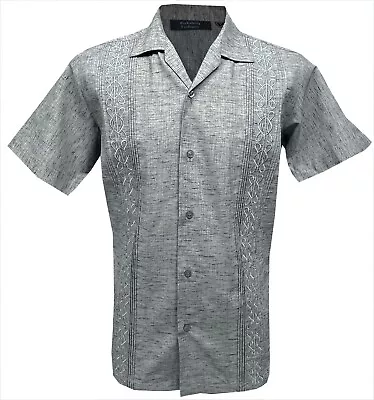 £29.99 • Buy Men's Retro Vintage Cuban Guayabera Embroidered Shirt Grey Fleck