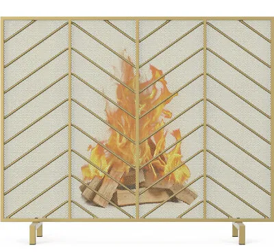 Mr. Ironstone Fireplace Screen Gold Metal Mesh Decorative Design Spark Guard • $40