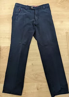 Mens Meyer Chino Trousers Navy Blue Size 32 W 30 Leg Regular Fit Top Quality! • £45