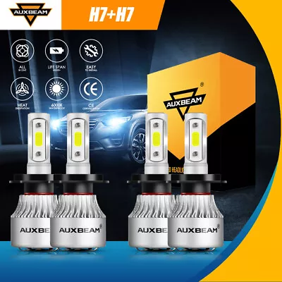 AUXBEAM H7 + H7 Combo LED Headlight Bulbs High Low Beam 144W 16000LM 6000K Kit • $59.99