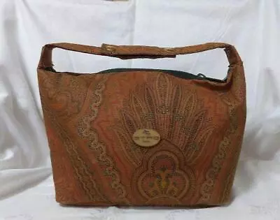 ETRO Ladies Vanity Bag Hand Bag Flower Pattern Brown Canvas Leather Size W25cm • $93