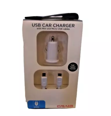 Craig USB Car Charger Mini & Micro Cables White • $7.49
