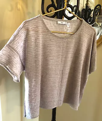 MNG SUIT Mango Beige Short Sleeve Knit Boxy Top W/ Silver Metallic Thread XS • $9.95