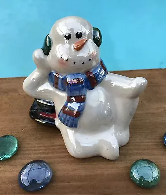 Snowman Figurine Iridescent Holiday Christmas Small Vintage Collectible • $11.88