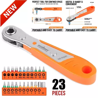 23 Piece 1/4  Low Profile Right Angle Ratchet Wrench Screwdriver With 90 Degree • $16.99