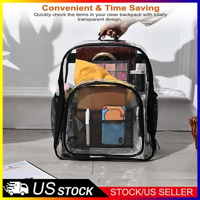 Backpack Clear Heavy Duty Transparent Pvc Bag See Through School Bookbag Large • $19.99